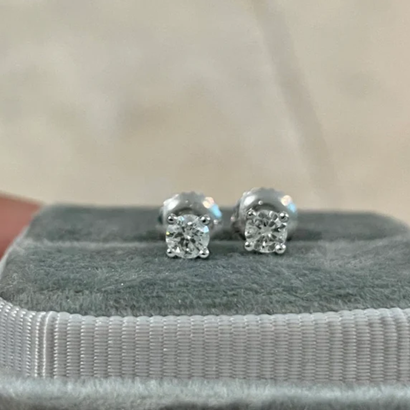 0.25 TCW 3mm Diamond Earring Studs Round Cut Natural 14k Solid Gold Screw Back
