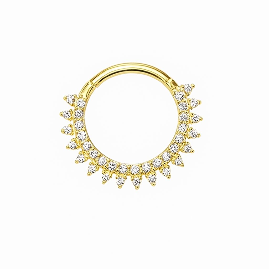 Tragus Septum Clicker Poercing Jewelry 2 Rows Of Natural Diamonds 14k Solid Gold