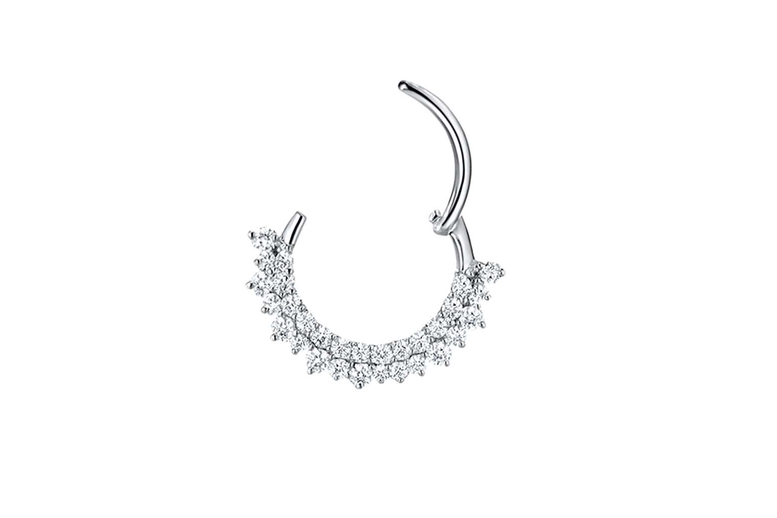 2 Rows Natural Diamonds Hinged Nose Jewelry Septum Ear Daith Helix Clicker Hoop 14k Solid Gold