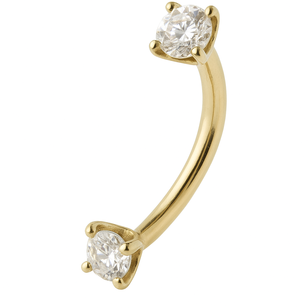 14k Gold Curved barbell 16G and 18G With 3mm Natural Diamonds for Tragus Rook Daith Earring Eyebrows Piercing Jewelry