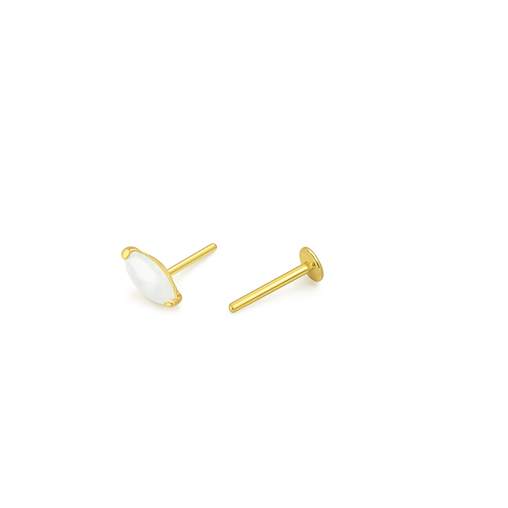 Push In Stud Tragus Rook Helix Stud 16G Or 18G Genuine Opal Marquise 14K Yellow Gold