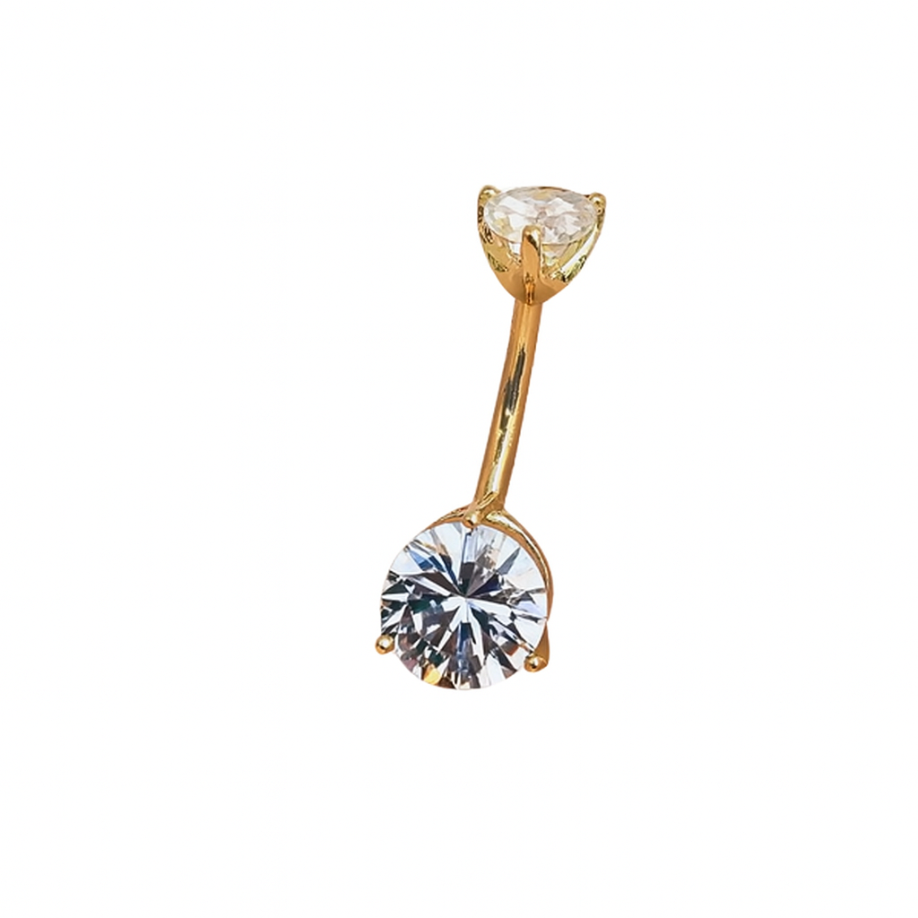 14k Gold Belly Button Ring Navel Ring 2 Round Certified Lab Created Diamonds Solid Gold Piercing Jewely
