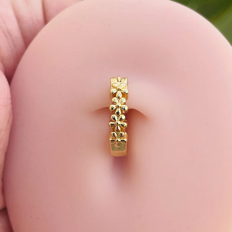 14k Gold Belly Button Ring Flowers Navel Ring Clicker Solid Gold Piercing Jewely