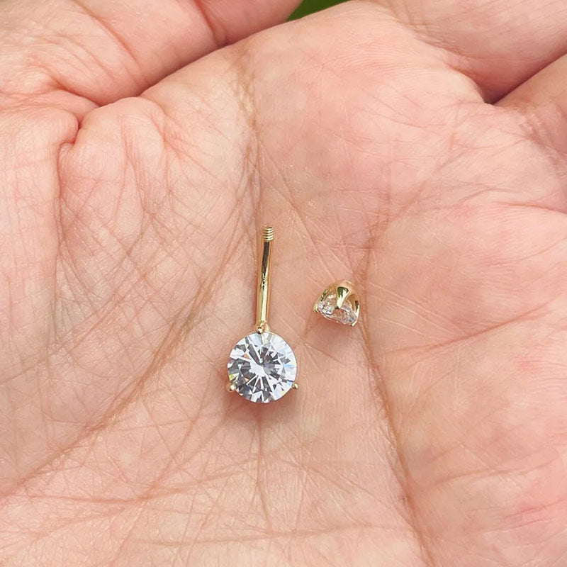 14k Gold Belly Button Ring Navel Ring 2 Round Certified Lab Created Diamonds Solid Gold Piercing Jewely