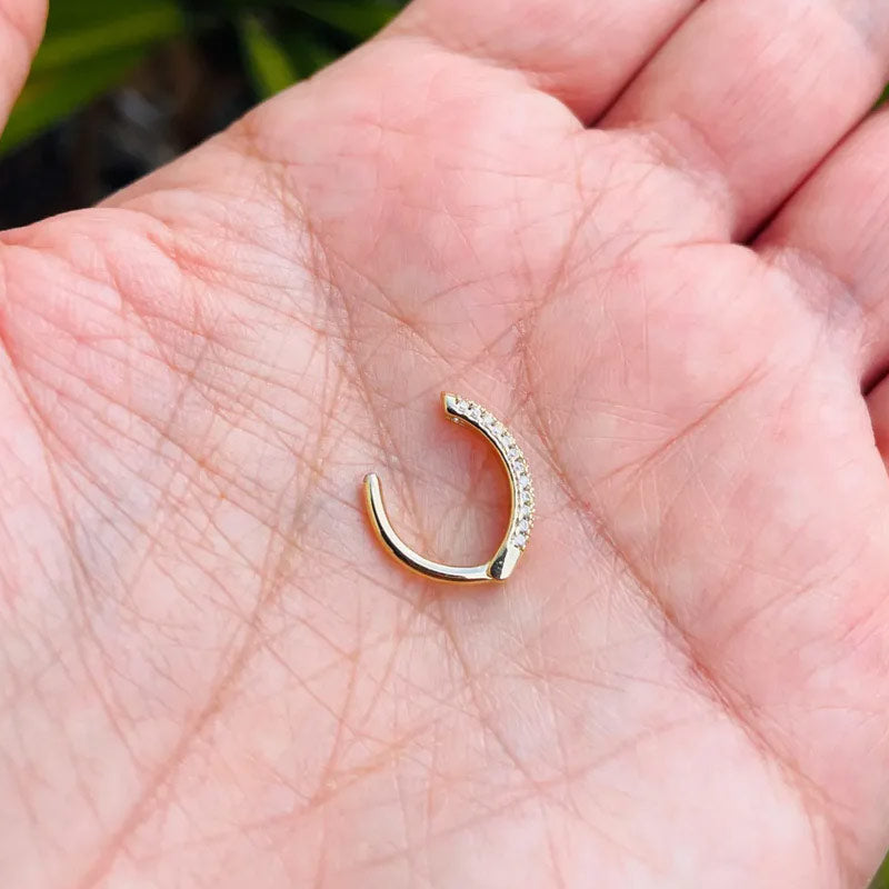 14K Gold Belly Button Ring Navel Ring 3 Rows Prong Setting Genuine Diamonds Solid Gold