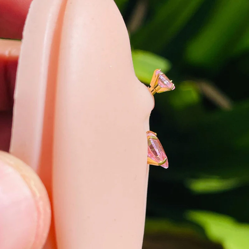 14k Gold Belly Button Ring Navel Ring Heart Shape Genuine Pink Sapphire Solid Gold Piercing Jewely