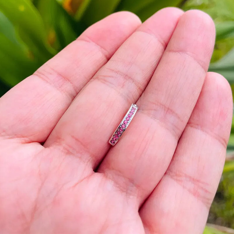 14k Gold Belly Button Ring Navel Ring Prong Setting Pink Sapphires Solid Gold