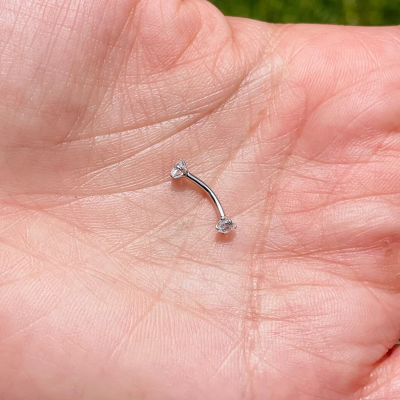 14k Gold Curved barbell 16G and 18G With 3mm Natural Diamonds for Tragus Rook Daith Earring Eyebrows Piercing Jewelry