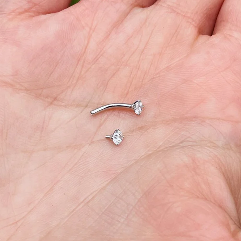 14k Gold Curved barbell 16G and 18G With 3mm Natural Diamonds for Tragus Rook Daith Earring Eyebrows Piercing Jewelry