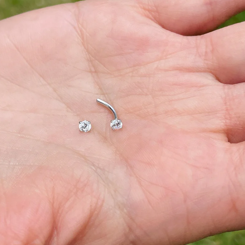 14k Gold Curved barbell 16G and 18G With 3mm Natural Diamonds for Tragus Rook Daith Earring Eyebrows Piercing Jewelry