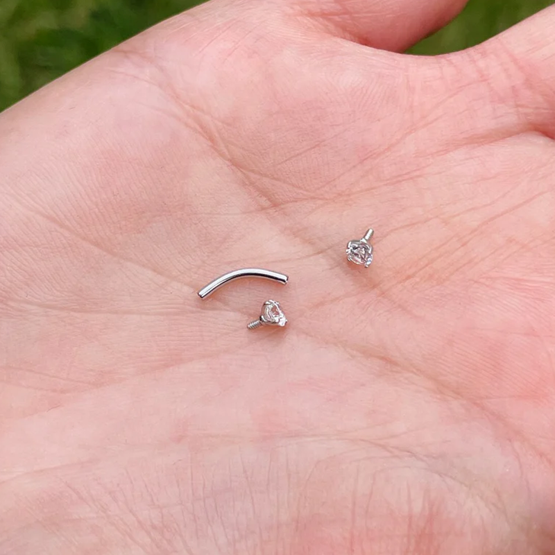 14k Gold Curved barbell 16G and 18G With 3mm Natural Diamonds for Tragus Rook Daith Earring Eyebrows Piercing Jewelry