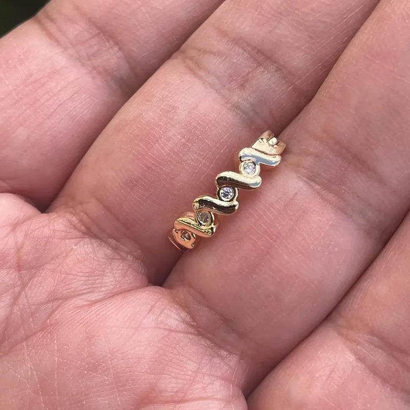 14k Gold Wave and Diamonds Belly Button Ring Navel Ring Clicker Solid Gold Piercing Jewely