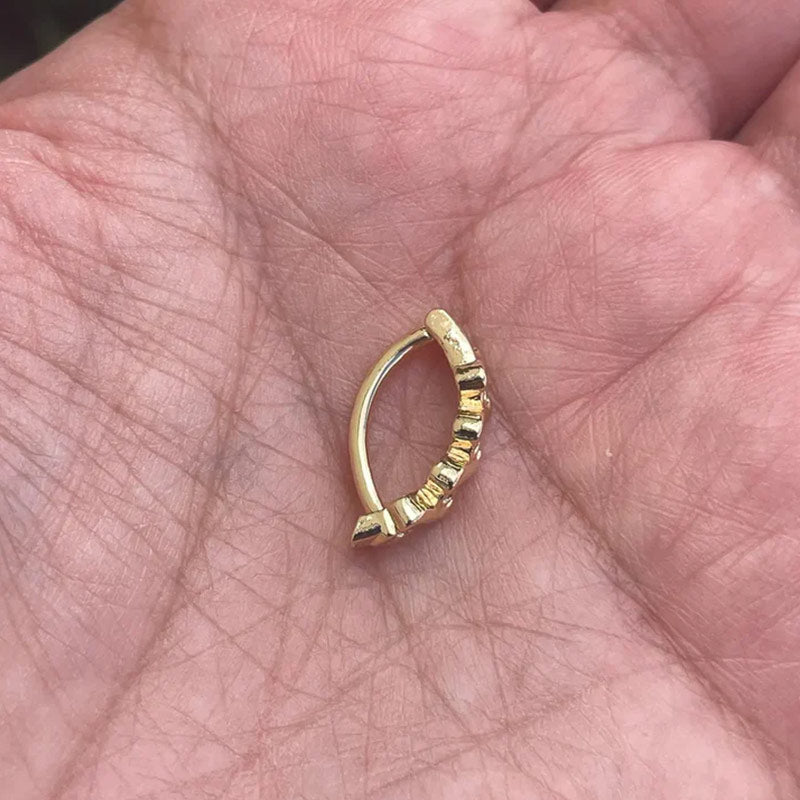 14k Gold Wave and Diamonds Belly Button Ring Navel Ring Clicker Solid Gold Piercing Jewely