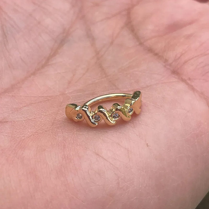 14k Gold Wave and Diamonds Belly Button Ring Navel Ring Clicker Solid Gold Piercing Jewely