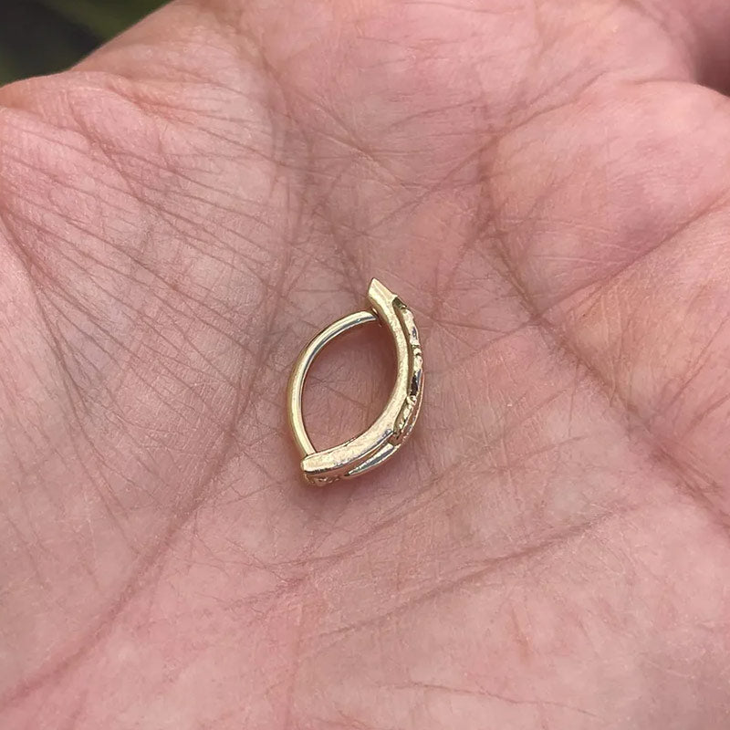 14k Gold Wave and Diamonds Belly Button Ring Navel Ring Clicker Solid Gold Piercing Jewely