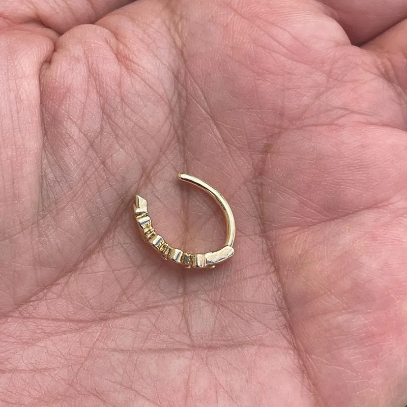 14k Gold Wave and Diamonds Belly Button Ring Navel Ring Clicker Solid Gold Piercing Jewely