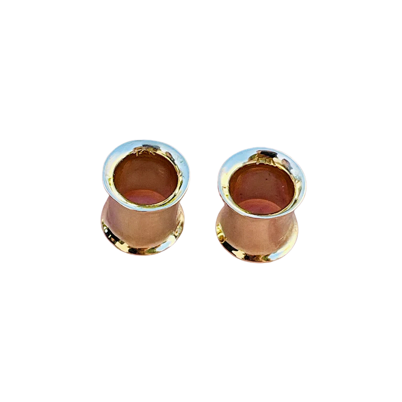 14K Solid Gold Double Flared Tunnel Ear Gauges Flesh Tunnles Hypoallergenic