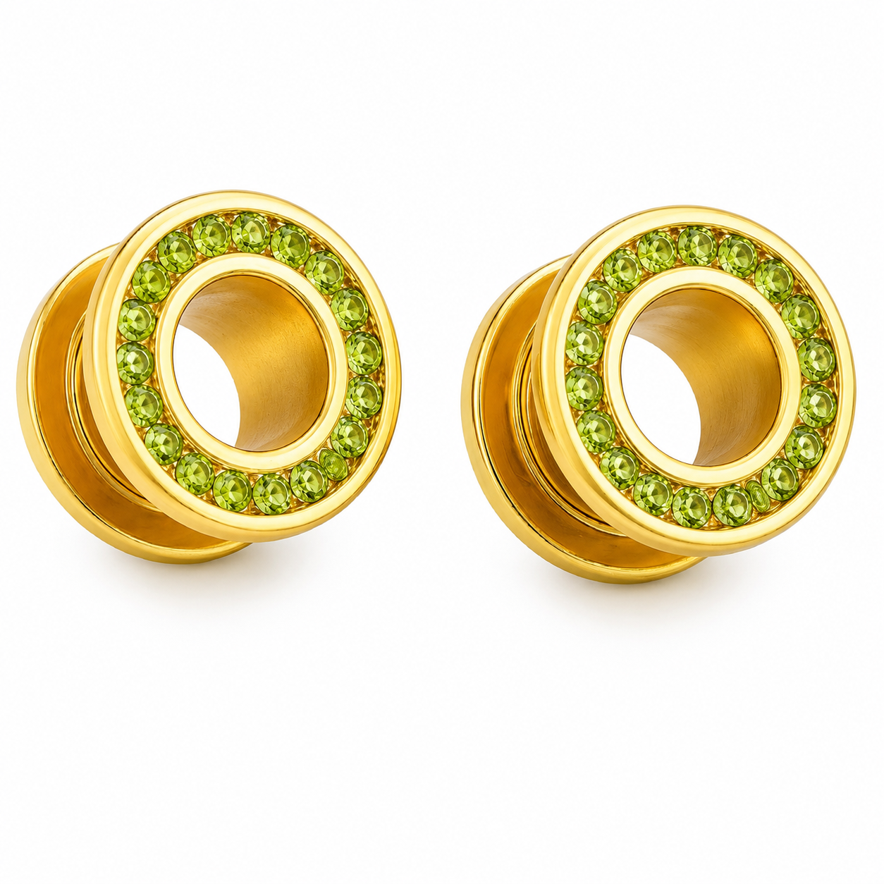 14k gold Screw ear gauges with Pradiots gemstones