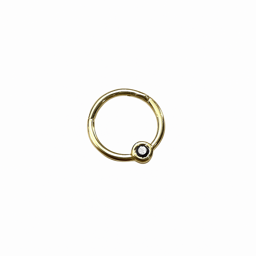 Single Black Diamond Seam Ring Basel Hinged Nose Ring Septum Clicker Daith Hoop 14k Gold