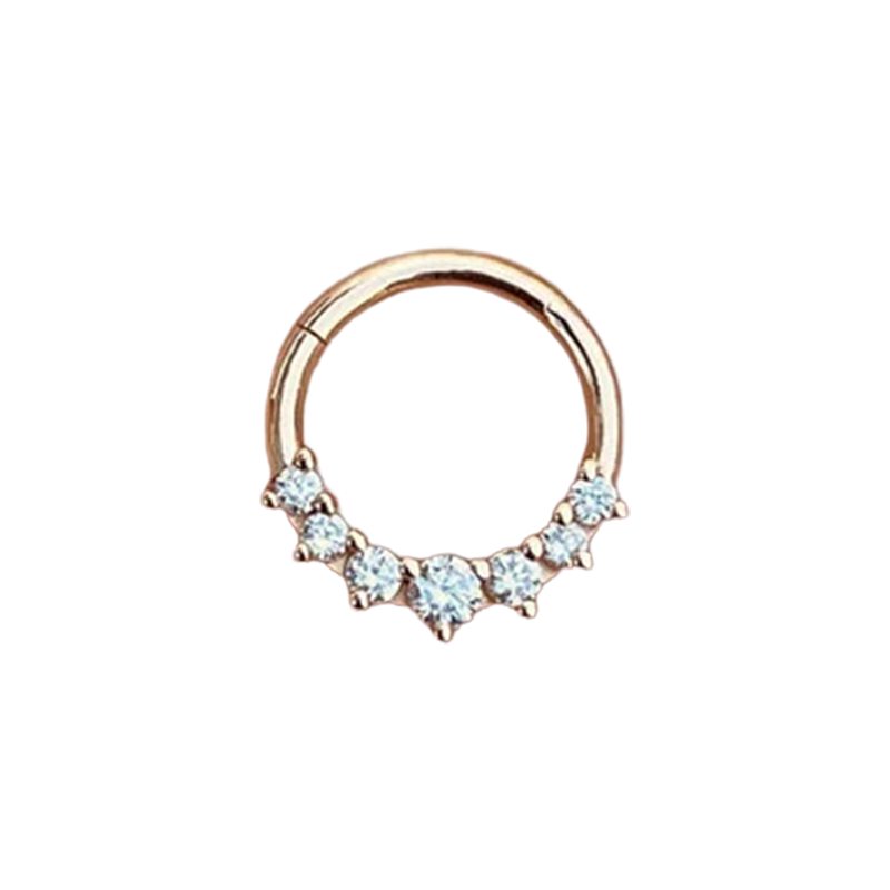 16G Hinged Nose Ring Septum Clicker Daith Hoop With 7 Natural Diamonds 14k Solid Gold