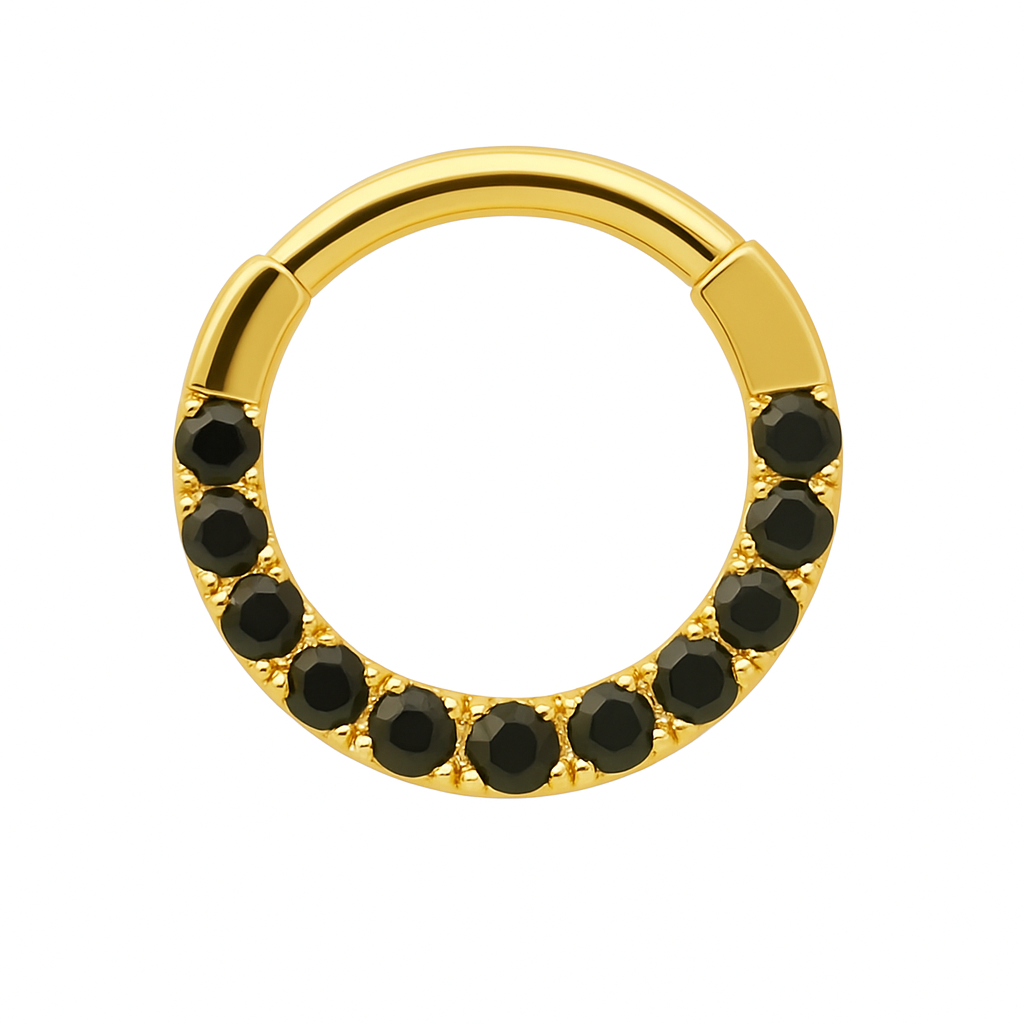 Septum Jewelry Ear Clicker Daith Hoop With 2mm Black Diamonds 14k Solid Gold
