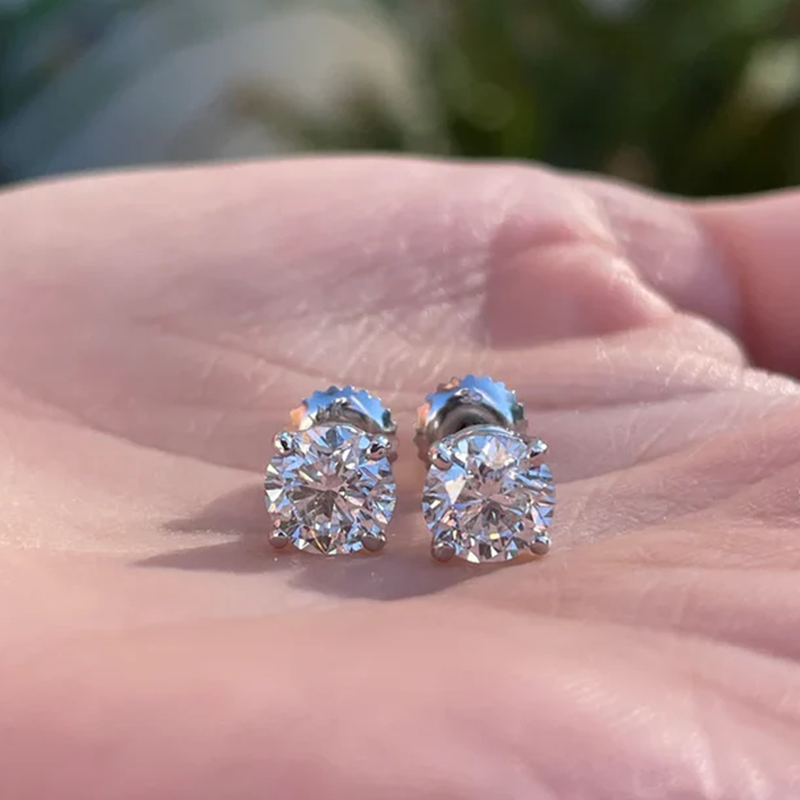 2 Carat Total Weight Earring Studs Lab Created IGI Certified Round Diamonds 14K Gold