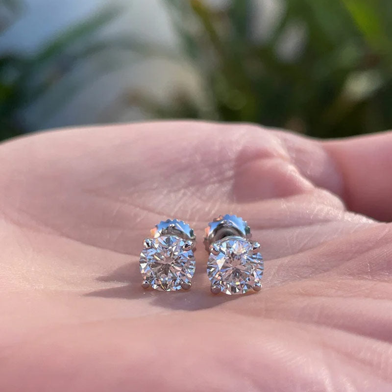 2 Carat Total Weight Earring Studs Lab Grown IGI Certified Round Diamonds 14K Gold