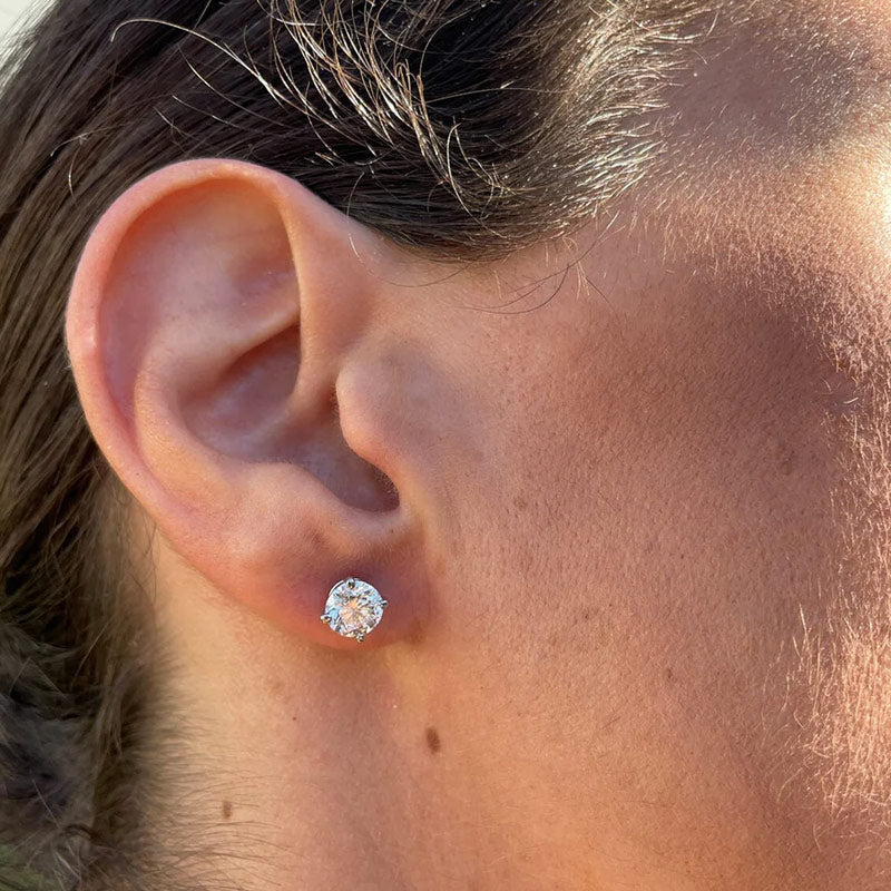 2 Carat Total Weight Earring Studs Lab Grown IGI Certified Round Diamonds 14K Gold