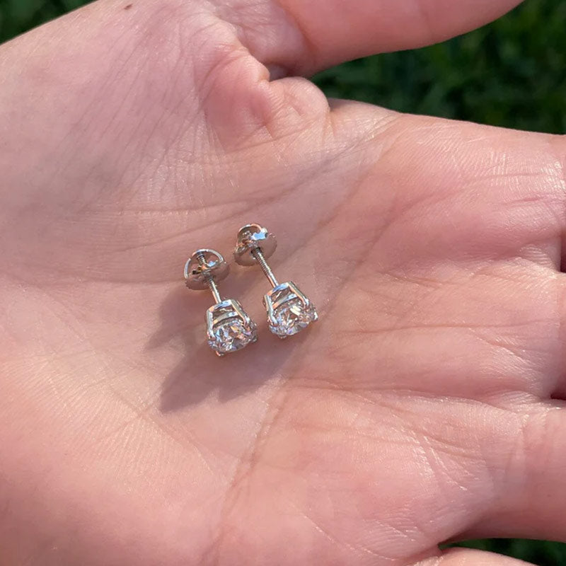 2 Carat Total Weight Earring Studs Lab Grown IGI Certified Round Diamonds 14K Gold