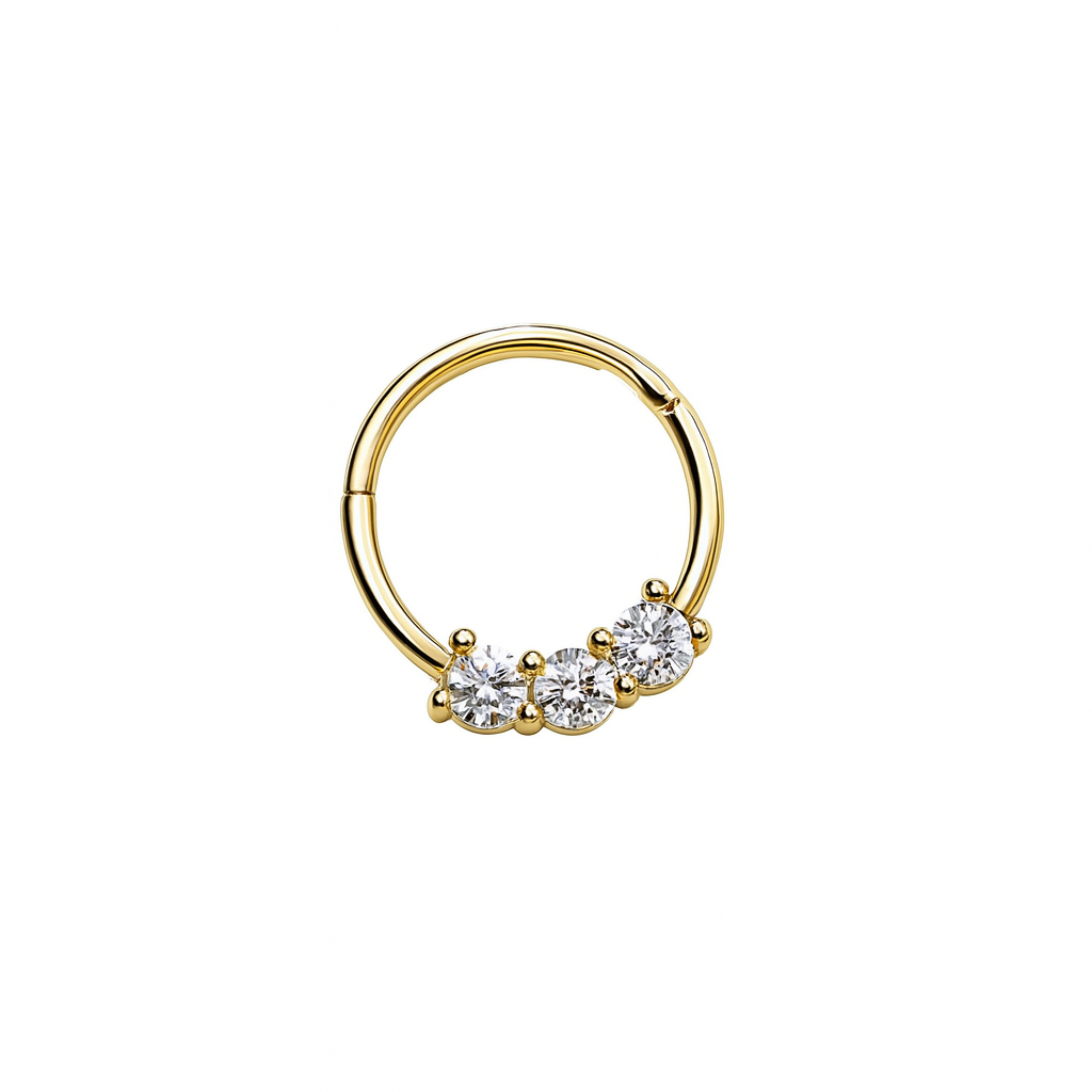 Septum Ring 14K Gold 3 Natural Diamond Daith Clicker Daith Piercing, Helix Piercing Seam Ring