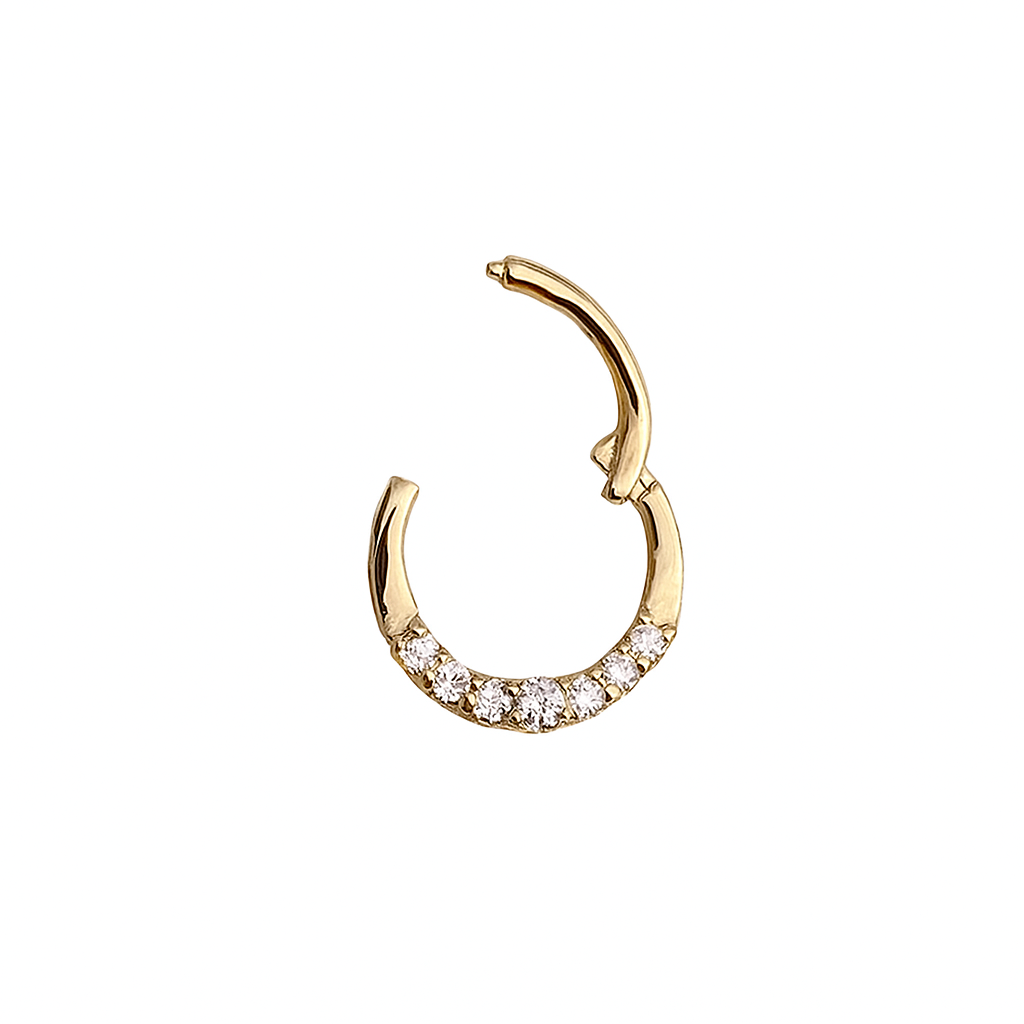 Graduation Square Eadge Hinged Nose Ring Septum Clicker Daith Hoop With 5 Natural Diamonds 14k Gold Rook Tragus Body Jewelry