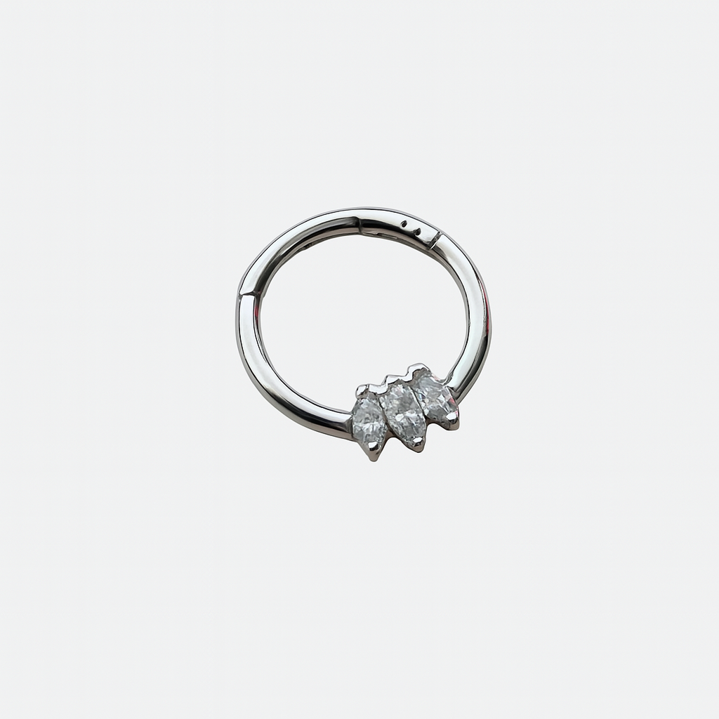 Marquee Shapped Natural Diamonds Hinged Nose Ring Septum Clicker Daith Hoop With 14k Gold