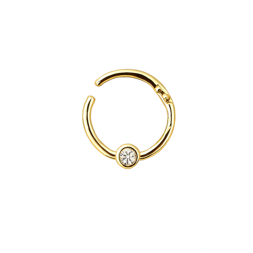 Single Natural Diamond In Bezel Hinged Nose Ring Septum Clicker Daith Conch Helix Seam Hoop 14k Solid Gold
