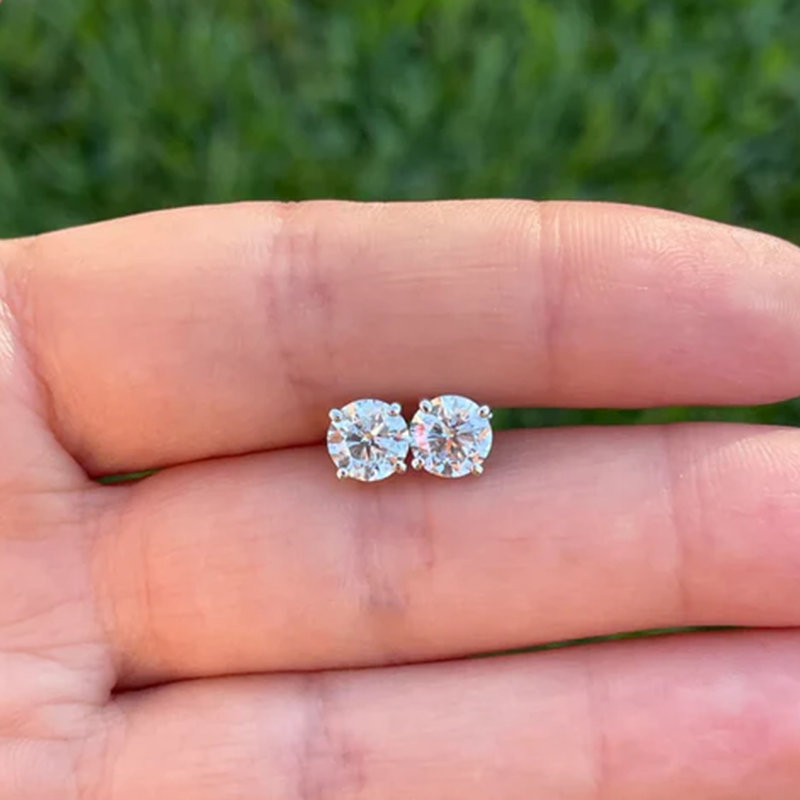 4 CT Earring Studs Lab Created IGI Certified Round Diamonds 14K Gold