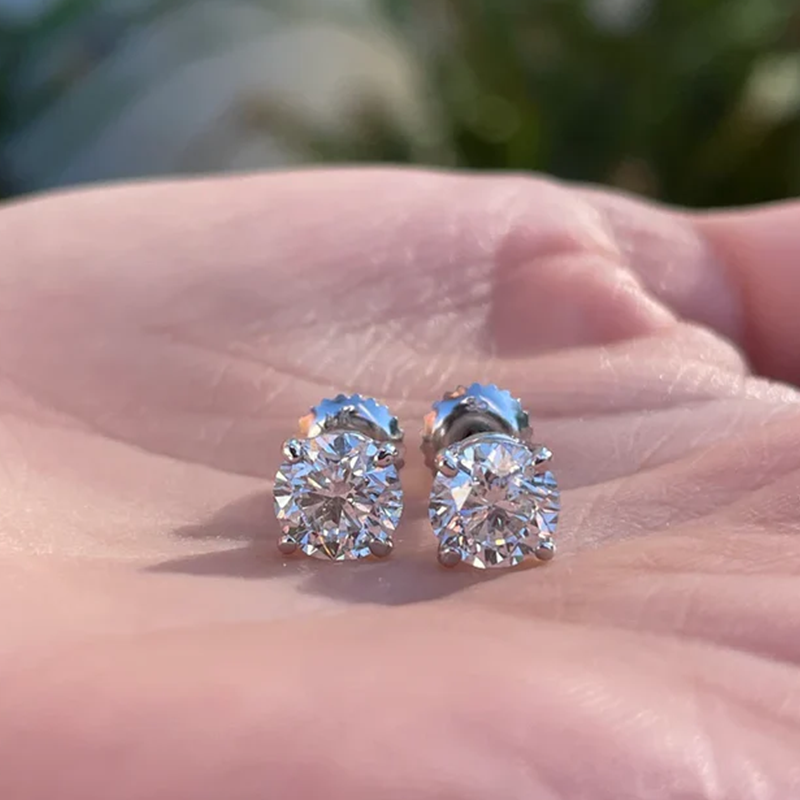 3 Carat Total Weight Earring Studs Lab Created IGI Certified Round Diamonds 14K Gold