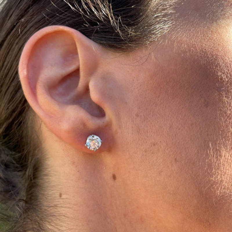 4 CT Earring Studs Lab Created IGI Certified Round Diamonds 14K Gold