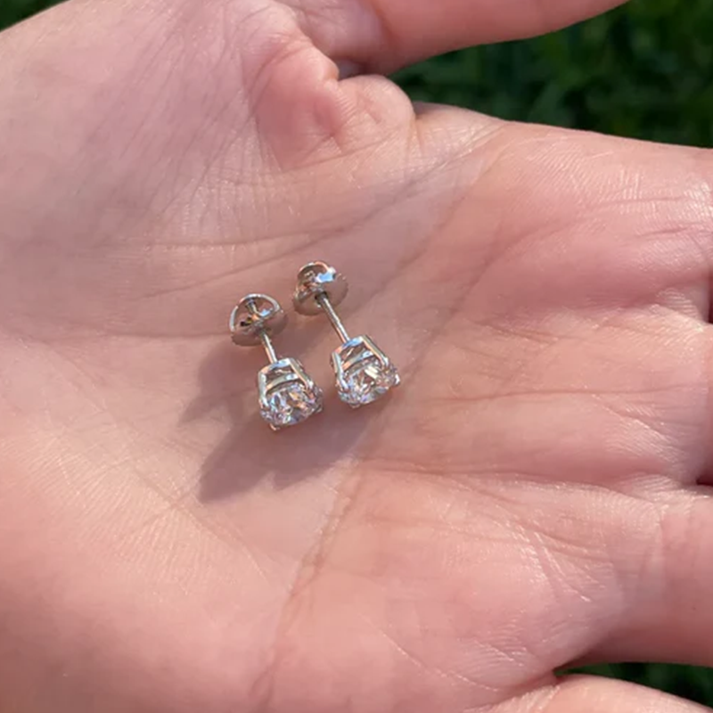 4 CT Earring Studs Lab Created IGI Certified Round Diamonds 14K Gold