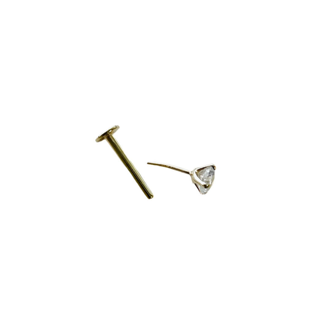 Treadles Push In Labret 3.5mm Genuine Natural Diamond 14K Solid Gold