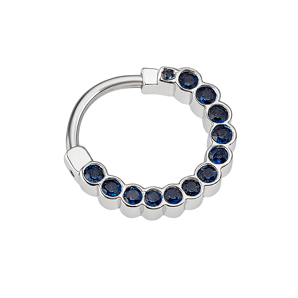 Blue Sapphires Hinged Nose Ear Poercong Septum Jewelry Clicker Daith Conch Helix Hoop 14k Solid Gold