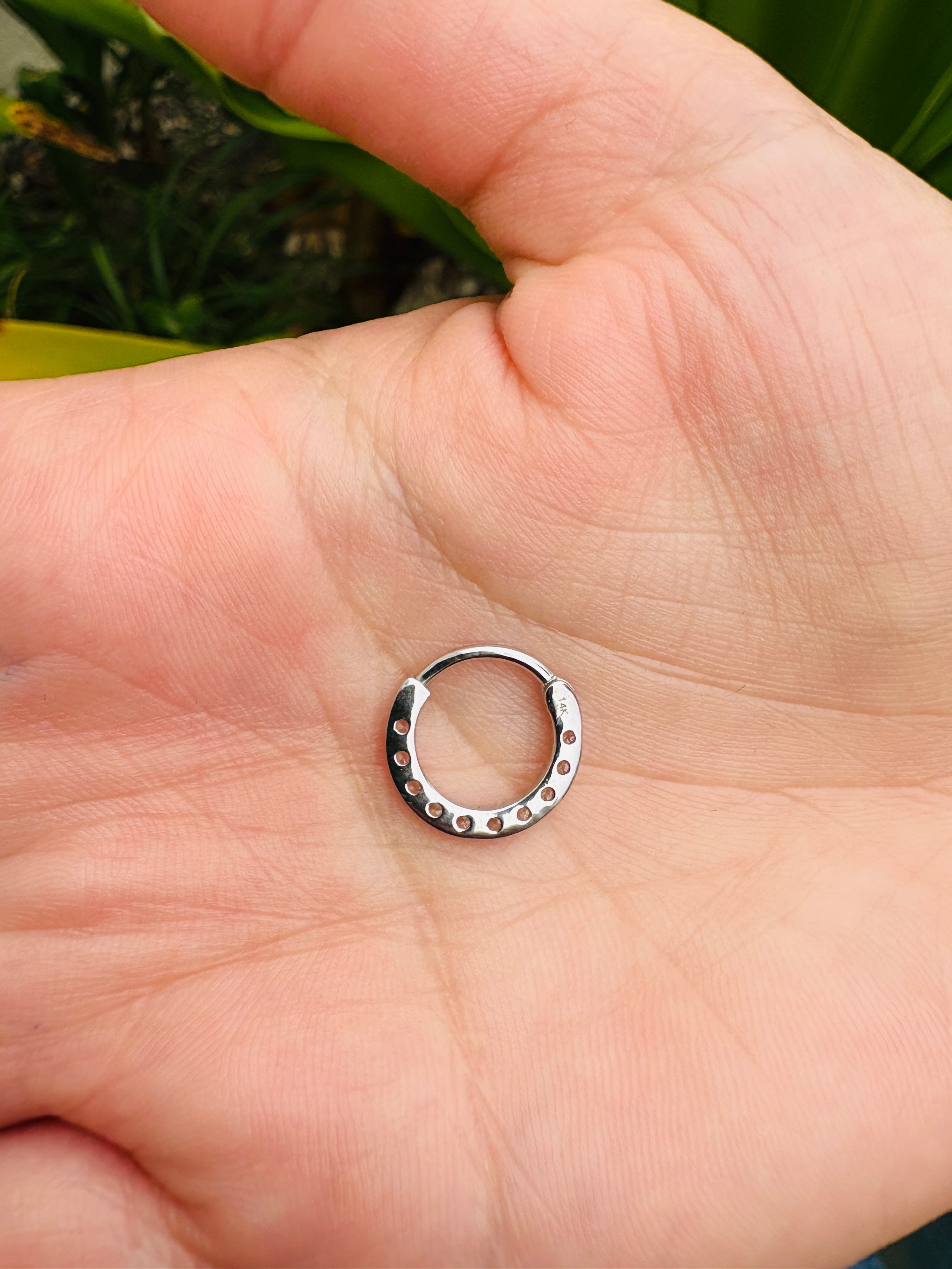 Septum Ring Clicker Daith Hinged Hoop With 2mm Natural Diamonds 14k Solid Gold Seam Ring Hypoallergenic