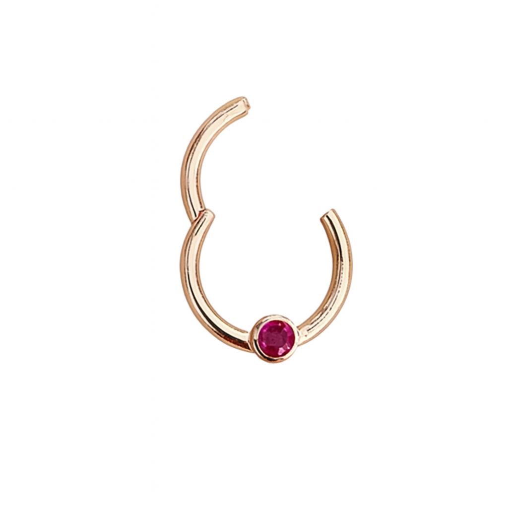 Red Genuine Ruby In Bazel Hinged Nose Ring Septum Clicker Daith Helix Conch Rook Hoop 14k Gold