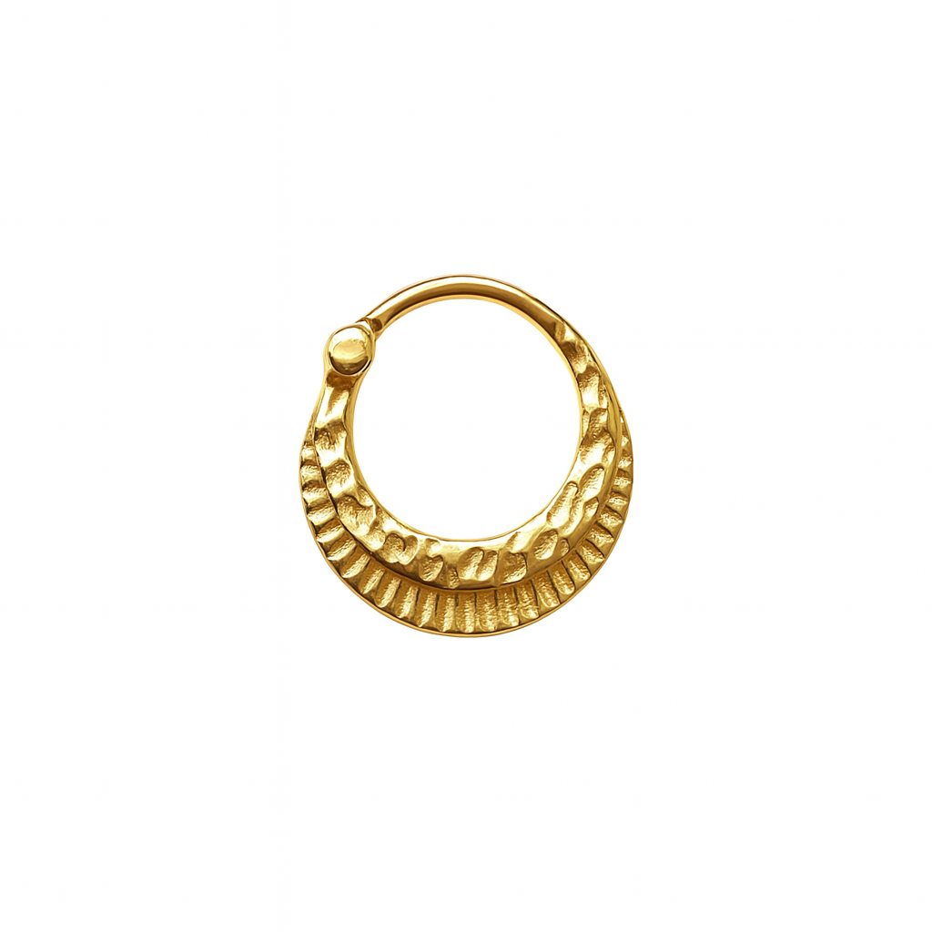 Hammered Helix and Septum Clicker Conch Daith Hoop With 14k Gold