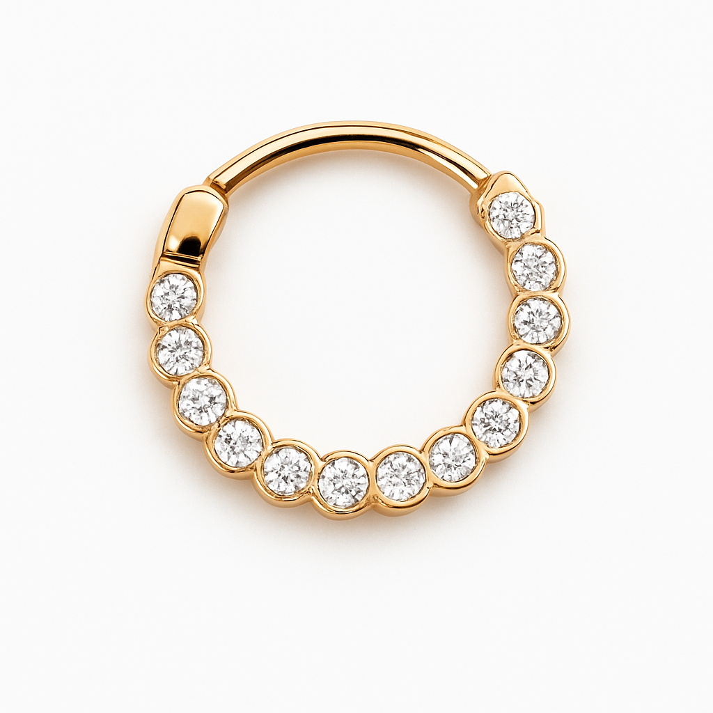 Septum Ring Clicker Daith Hinged Hoop With 2mm Natural Diamonds 14k Solid Gold Seam Ring Hypoallergenic
