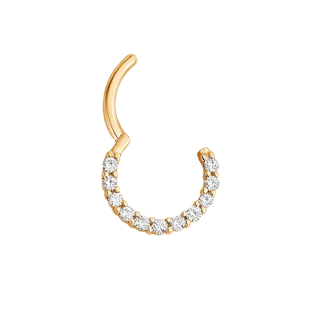 Hinged Nose Ring Septum Clicker Daith Hoop With Natural Diamonds 14k Gold 16 and 18 Gauge