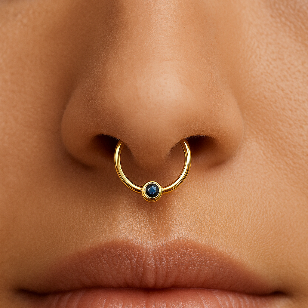Single Black Diamond Seam Ring Basel Hinged Nose Ring Septum Clicker Daith Hoop 14k Gold