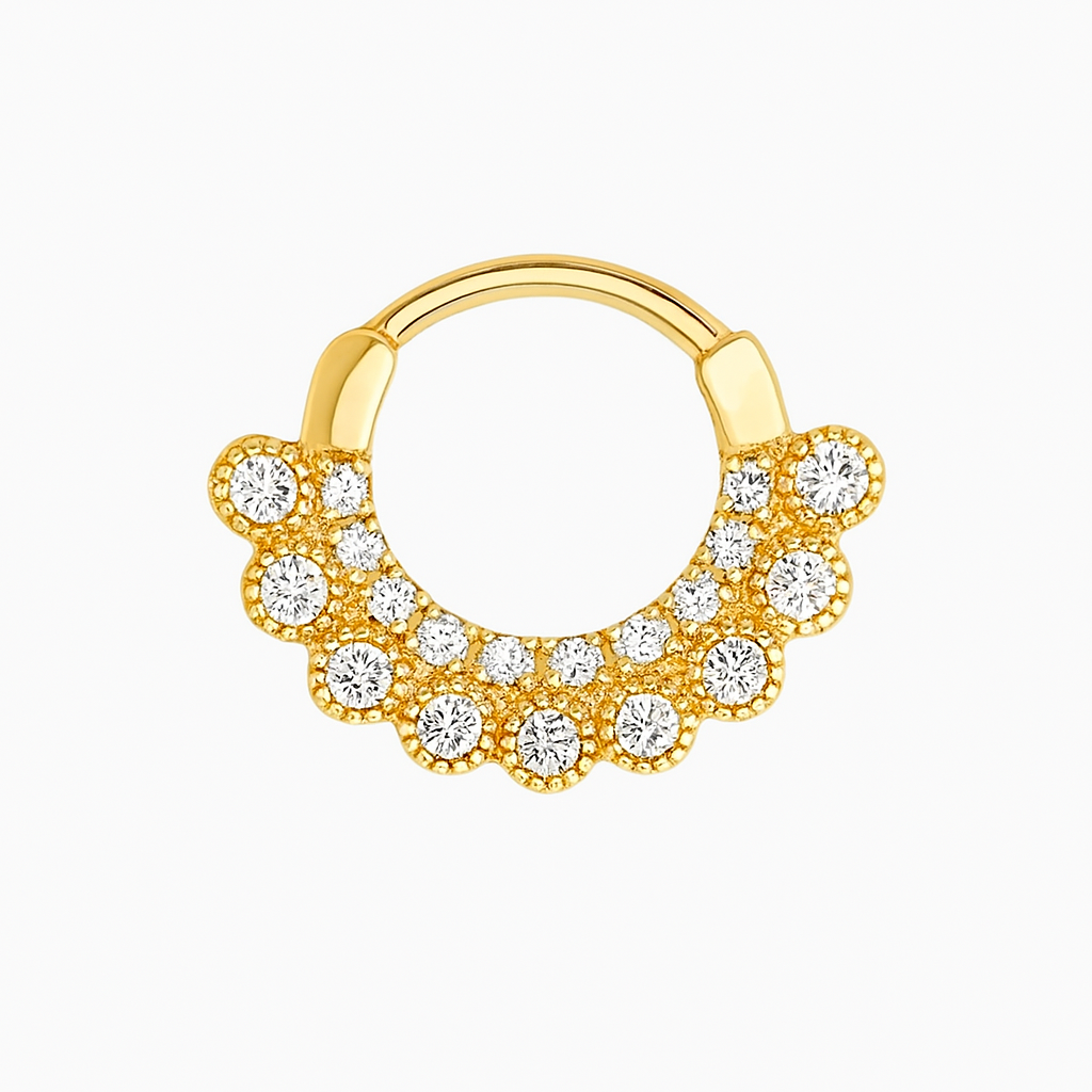 Hinged Septum Ring Heilx Clicker Daith Hoop With Bezel Setting Genuine Diamonds 14k Gold Rook Jewelry