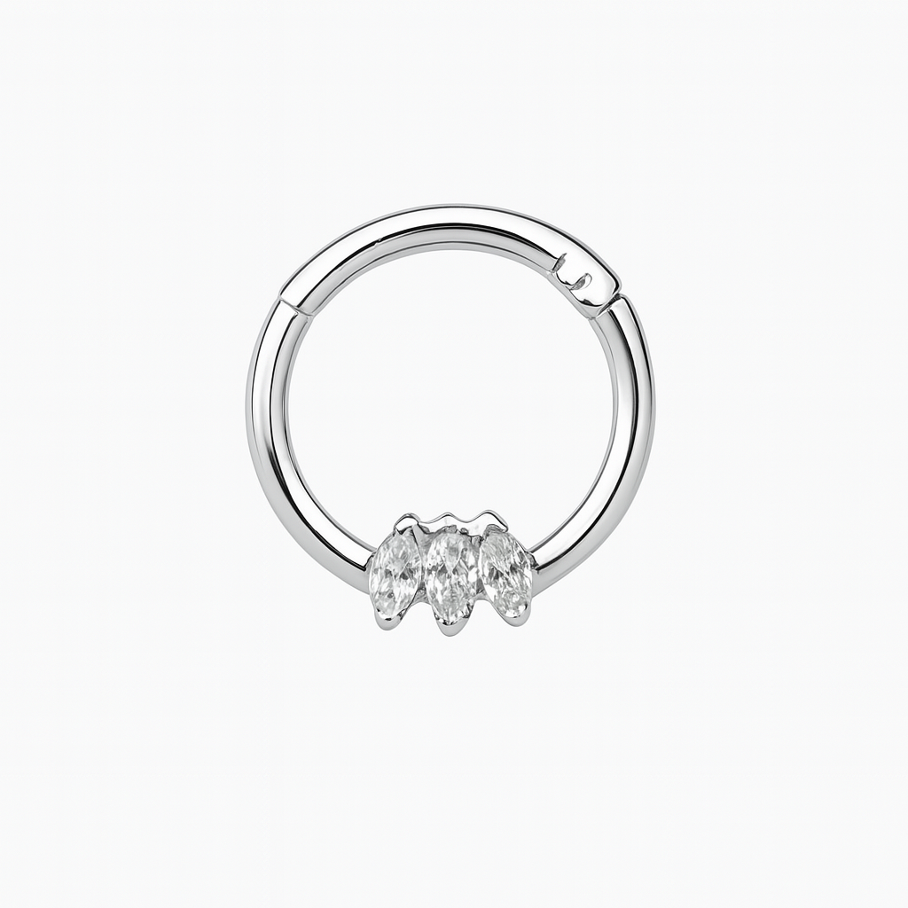 Marquee Shapped Natural Diamonds Hinged Nose Ring Septum Clicker Daith Hoop With 14k Gold