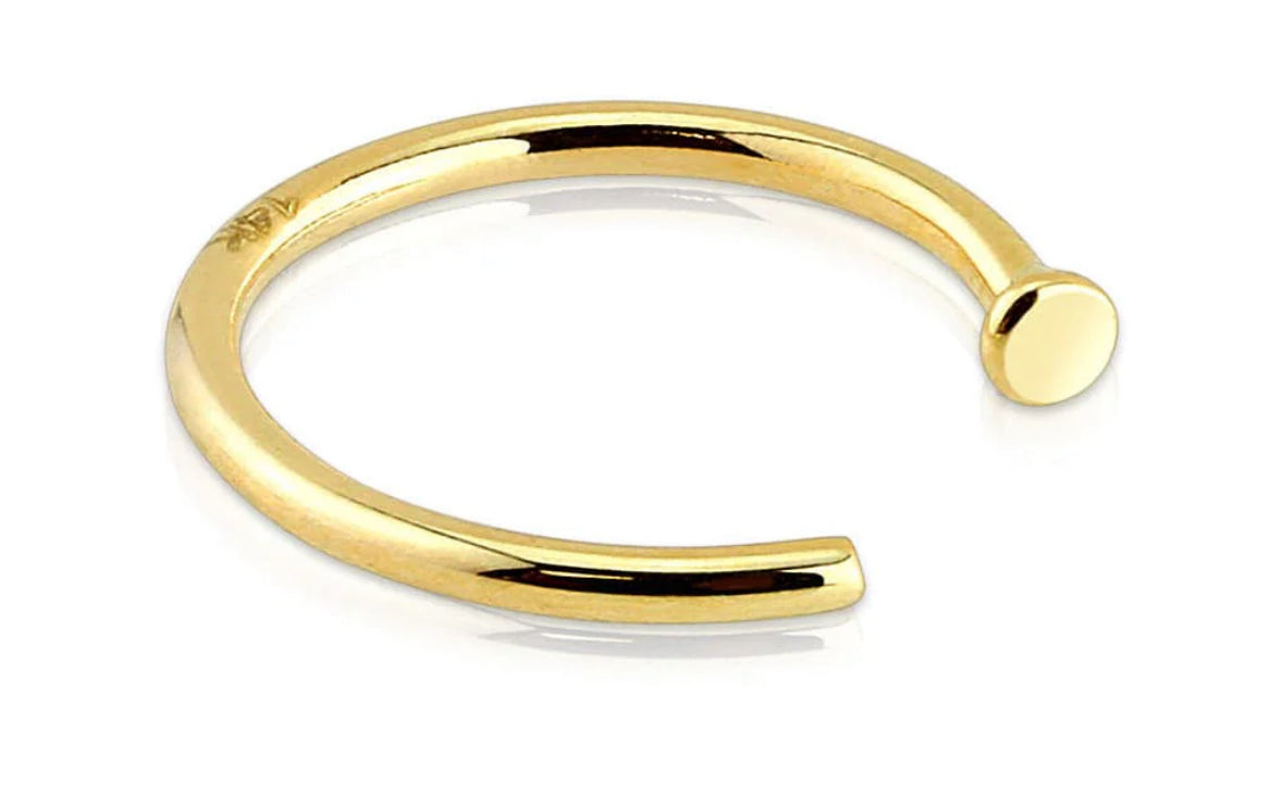 Nose Ring Hoop 20g Round 14K Solid Yellow Gold