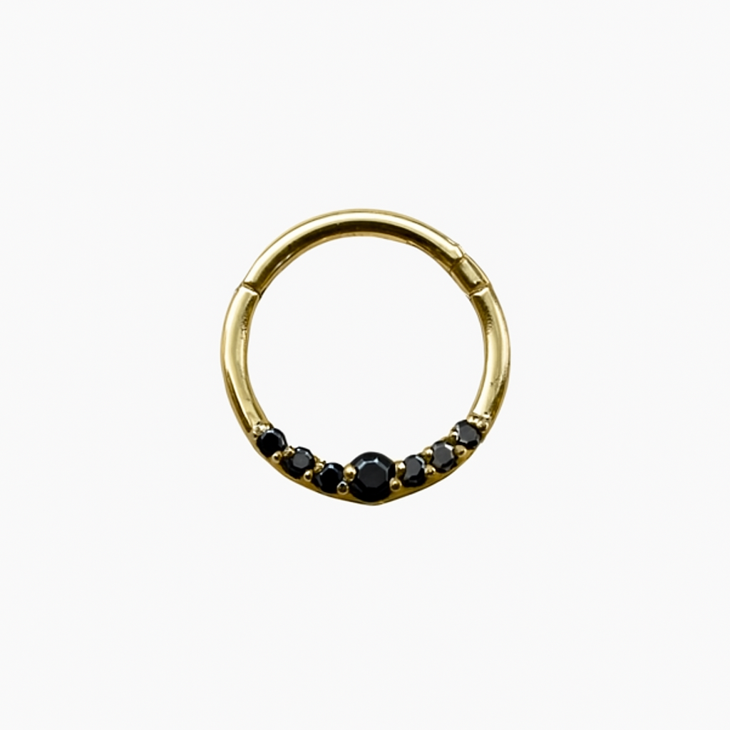16G and 18G Hinged Nose Ring Septum Clicker Daith Hoop With 5 Black Natural Diamonds 14k Solid Gold