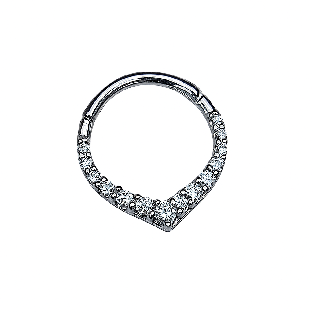 Chevron Rook and Septum Clicker Daith Hoop With Natural Diamonds 14k Gold Helix Seam Ring